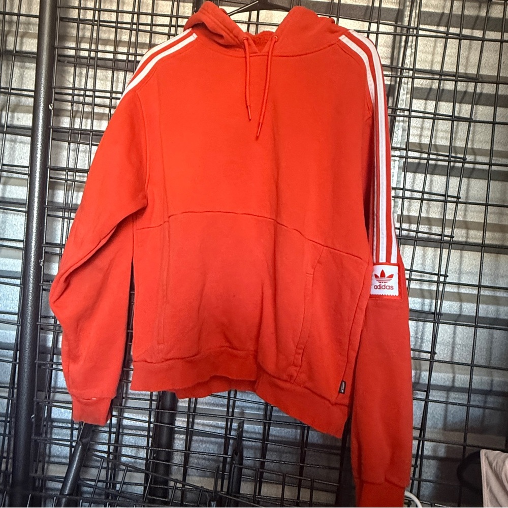 Adidas Hoodie orange White Stripes womens medium m hooded pullover A8